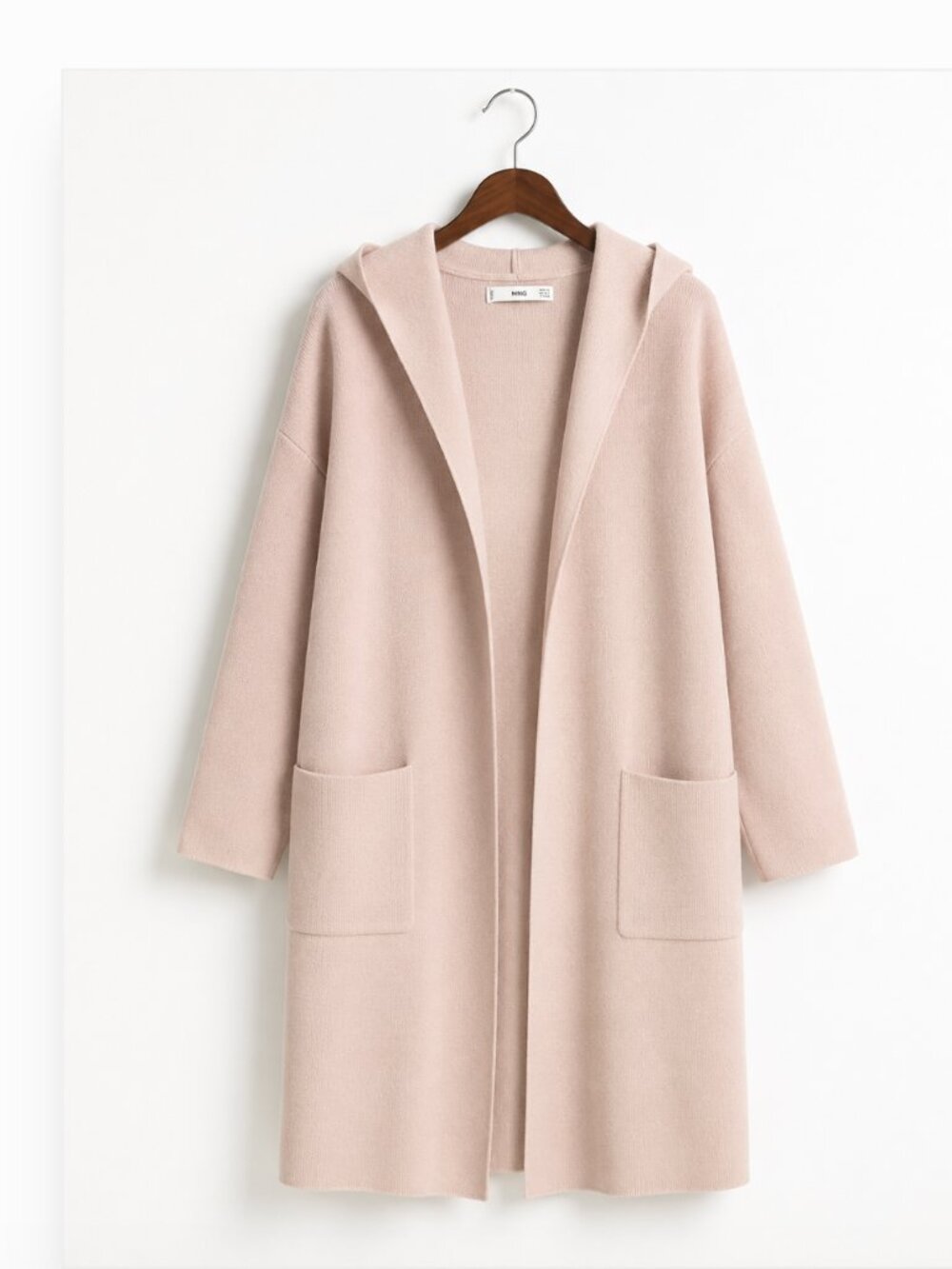 MANGO Dusty Pink Cozy Hooded Long Robe Cardigan - Taupe
